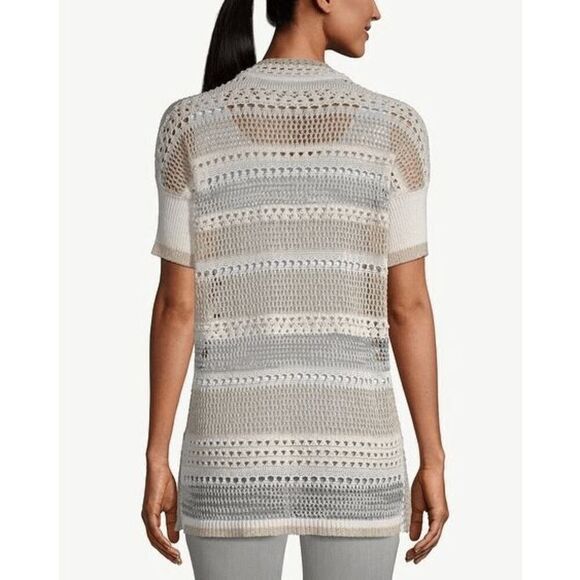 NWT Chicos open weave sweater v neck metallic thread Sz 1/M - Picture 2 of 11